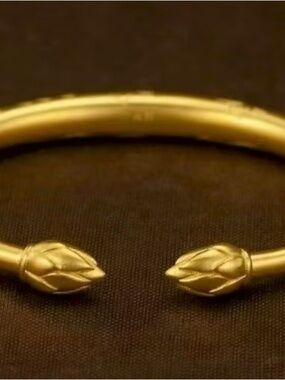 Gold Open-Ended Cuff Bracelet with Floral Bud Terminals